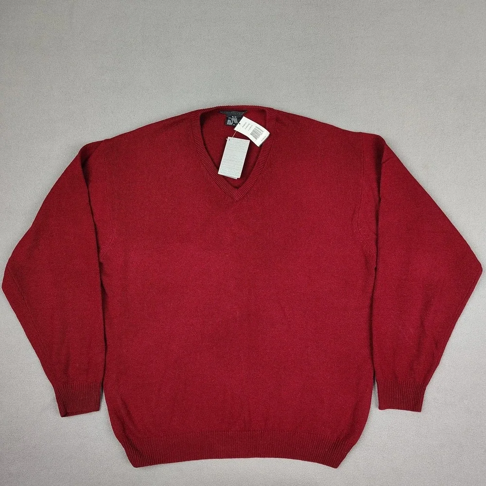 New Geoffrey Beene 100% Cashmere Sweater Men XL Red Wine Knit V Neck MSRP $150